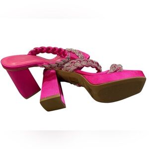NEW Pink Rhinestone Braided Block Heel Sandals | Size 9.5